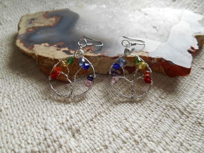 Silver chakra tree of life earrings