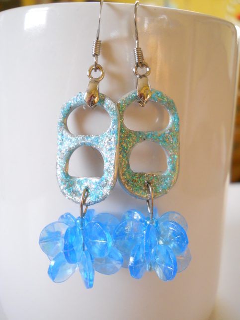 Blue Starflake Bead and Tab Earrings