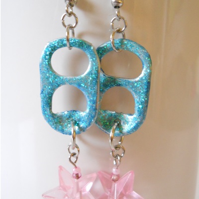 Pink star bead and tab earrings