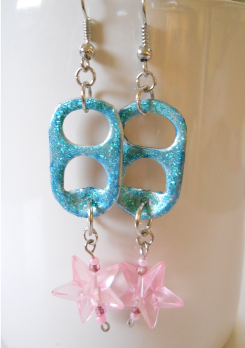 Pink Star Bead and Tab Earrings