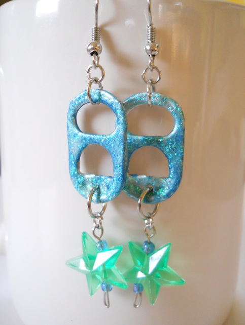 Green Star Bead and Tab Earrings