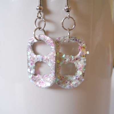 White glitter tab earrings