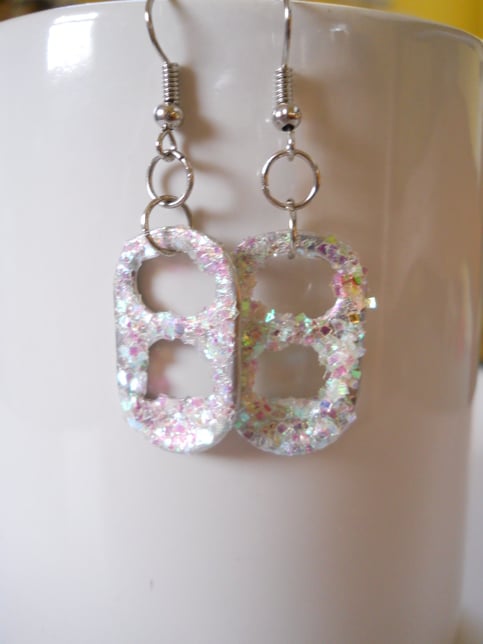 White Glitter Tab Earrings