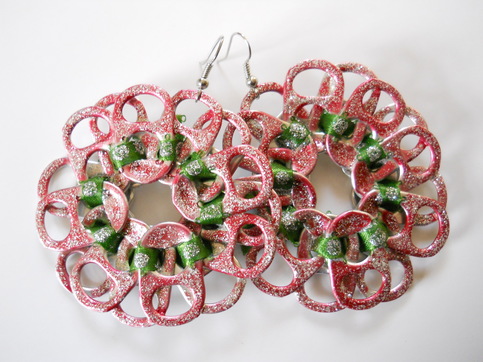 Fuchsia and Green Tab Earrings
