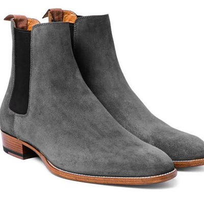 Handmade gray chelsea suede boots, chelsea formal ankle boot 