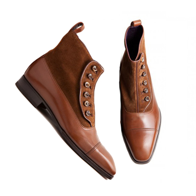 Handmade ankle high brown tan lace up shoes, men ankle boots - Thumbnail 1