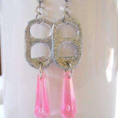 Pink teardrop bead and tab earrings