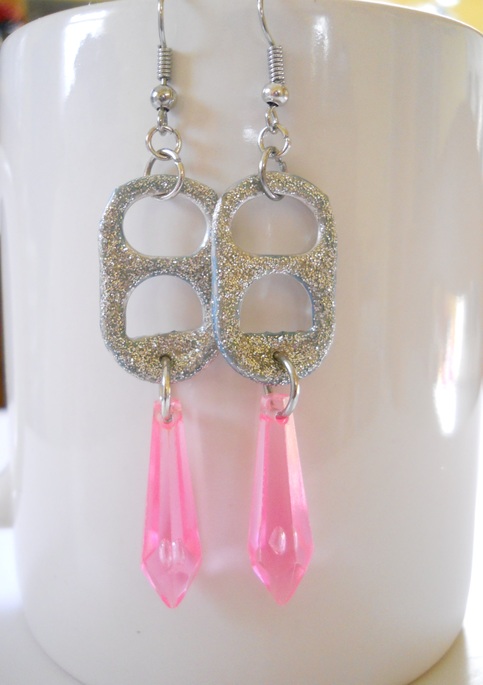Pink Teardrop Bead and Tab Earrings