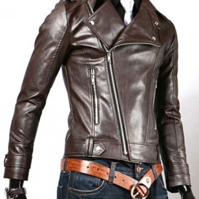 Men's fascinating brown biker leather jacket, fashion slim fit leather jacket - Thumbnail 5