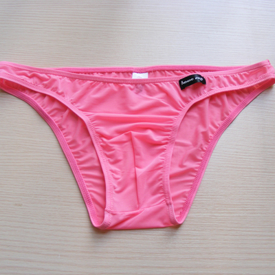 Pink men's fashion sexy underwear gauze transparent low rise briefs underpants panties #b318