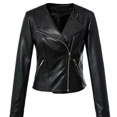 New round neck slim fitted fashion biker jacket for stylish women