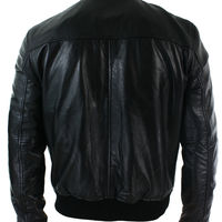 Men's Fitted Real Leather Black Varsity Bomber Jacket Classic Black jacket - Thumbnail 1