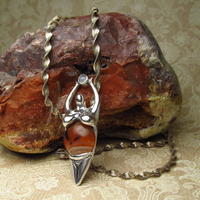 Sterling Silver Earth Goddess Pendant,Agate,  MoonStone, Hand Sculpted, Earth Mother,  Goddess Jewelry  Necklace - Thumbnail 1