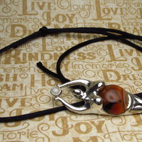 Sterling Silver Earth Goddess Pendant,Agate,  MoonStone, Hand Sculpted, Earth Mother,  Goddess Jewelry  Necklace - Thumbnail 4