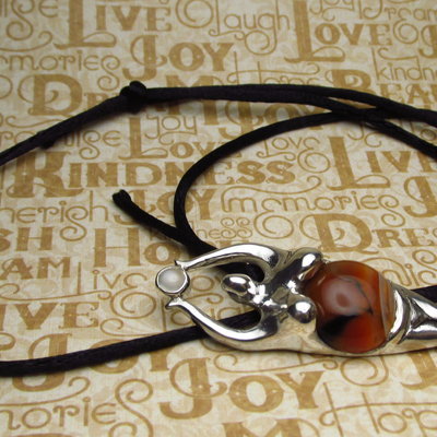 Sterling silver earth goddess pendant,agate,  moonstone, hand sculpted, earth mother,  goddess jewelry  necklace