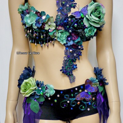 Dark fairy costume cosplay dance rave bra halloween burlesque show girl photo prop