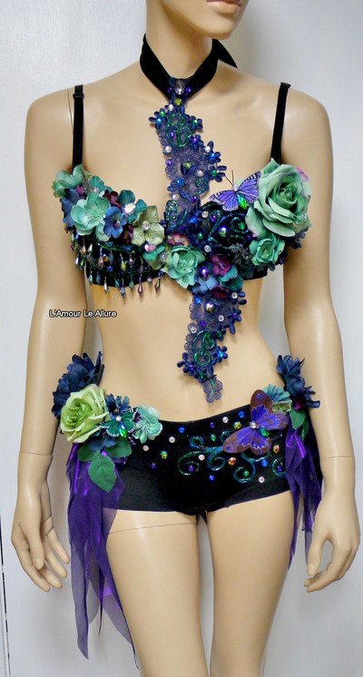 Dark Fairy Costume Cosplay Dance Rave Bra Halloween Burlesque Show Girl Photo prop