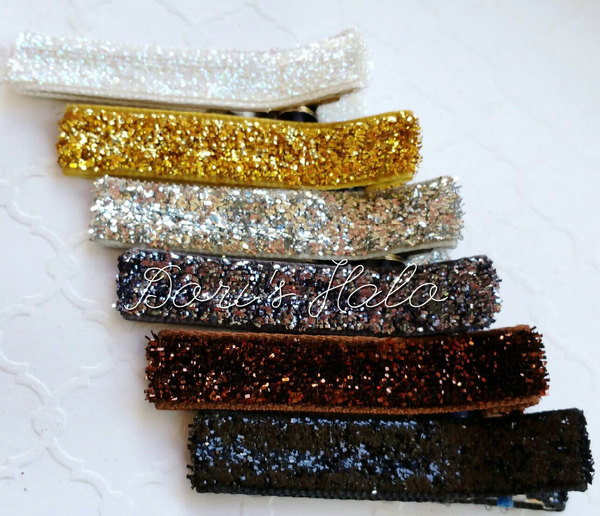 Glitter Hair Clips Set / Girls Sparkle Clips  / Velvet Metallic Glitter Clip / Birthday Party Favors / Barrette / Baby Clips For Bangs