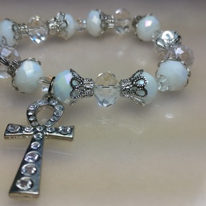 Glass Crystal Bracelet w/Ankh charm 