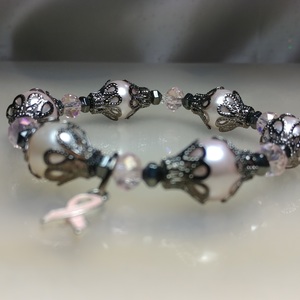 Glass Crystal Bracelet w/breast cancer charm 