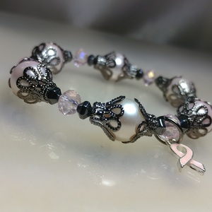 Glass Crystal Bracelet w/breast cancer charm 
