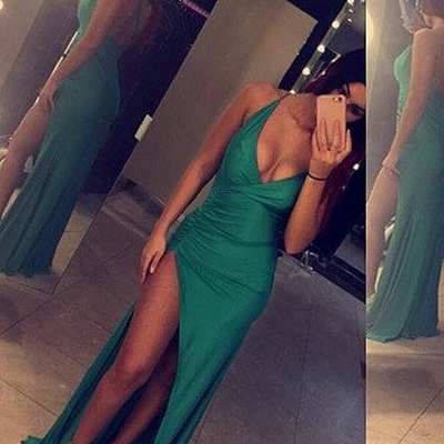 Sheath/column prom dress，spaghetti straps floor-length elastic woven satin custom long evening dress mk0524
