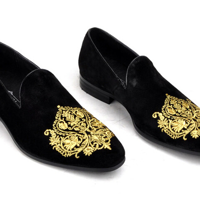 Handmade men's velvet shoes, handmade men embroidered velvet shoes slipper - Thumbnail 5