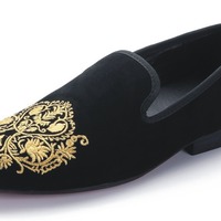 Handmade Men's Velvet Shoes, Handmade Men Embroidered Velvet Shoes Slipper - Thumbnail 1