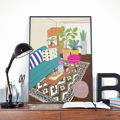 Home series1, home, interior, living room, illustration, trendy, art print