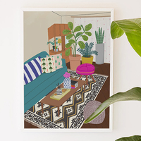 Home Series1, home, interior, living room, illustration, trendy, art print - Thumbnail 1