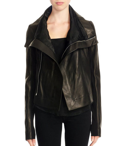 Women's Wide Collar Black Original Leather Biker Jackets
