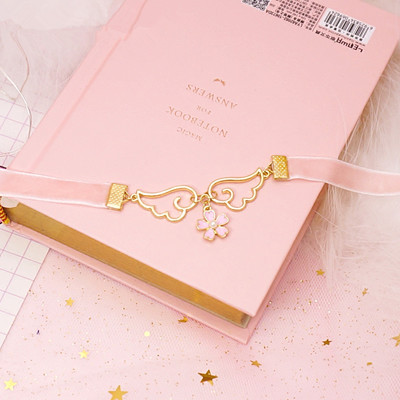 Pink harajuku wings flower necklace