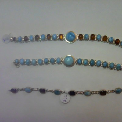 Silver and larimar/amber braclet
