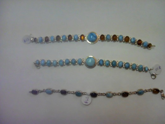 Silver and larimar/amber braclet