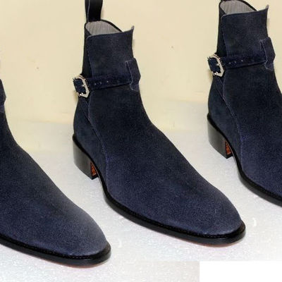 New handmade navy jodhpurs boot, men blue suede boots 2017 - Thumbnail 5