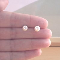 925 White Freshwater Pearl Stud Earrings/White Pearl Studs/Pearl Jewellery/Pearl Jewelry/Pearl Jewelery/June Birthstone/8mm Pearl Earrings - Thumbnail 2