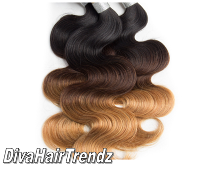 22, 22, and 24" - brazilian remy body wave 3 shade black to brown to platinum ombre  [3 bundles]
