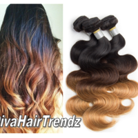 22, 22, and 24" - Brazilian Remy Body Wave 3 Shade Black to Brown to Platinum OMBRE  [3 BUNDLES] - Thumbnail 1