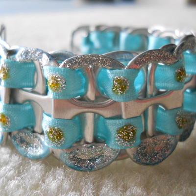 Baby blue and silver tab bracelet