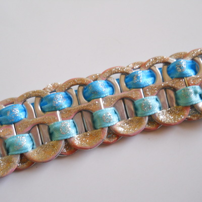 Blue, silver and pink tab bracelet