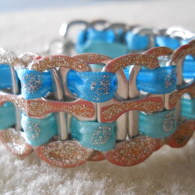 Blue, silver and pink tab bracelet
