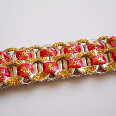 Hot pink and gold tab bracelet