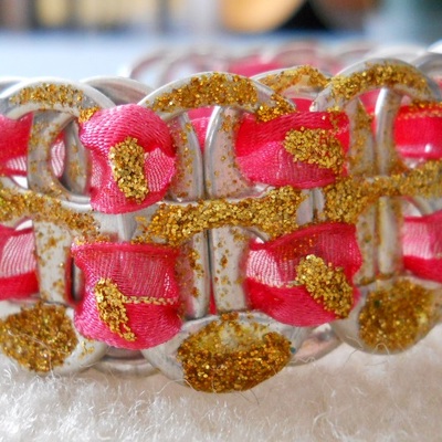 Hot pink and gold tab bracelet