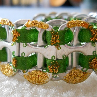Green and gold tab bracelet