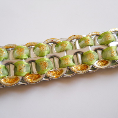 Lime green and gold tab bracelet