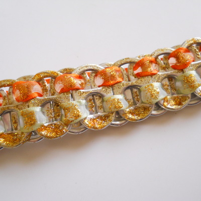 Orange and gold tab bracelet