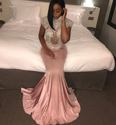 Pink mermaid beading long prom dress,pink evening dresses
