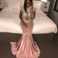 Pink mermaid beading long prom dress,pink evening dresses - Thumbnail 1