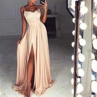 Elegant lace chiffon long prom dress,champagne evening dresses - Thumbnail 1