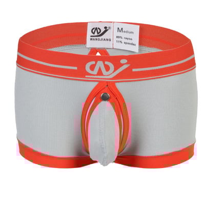 Gray men's sexy underwear modal u bag hollow out  boxer briefs #2016dp